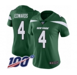 Women's New York Jets #4 Lac Edwards Green Team Color Vapor Untouchable Limited Player 100th Season Football Jersey