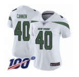Women's New York Jets #40 Trenton Cannon White Vapor Untouchable Limited Player 100th Season Football Jersey