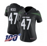 Women's New York Jets #47 Trevon Wesco Black Alternate Vapor Untouchable Limited Player 100th Season Football Jersey