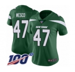 Women's New York Jets #47 Trevon Wesco Green Team Color Vapor Untouchable Limited Player 100th Season Football Jersey