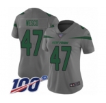 Women's New York Jets #47 Trevon Wesco Limited Gray Inverted Legend 100th Season Football Jersey