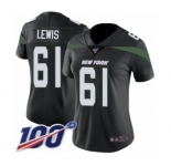 Women's New York Jets #61 Alex Lewis Black Alternate Vapor Untouchable Limited Player 100th Season Football Jersey