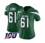Women's New York Jets #61 Alex Lewis Green Team Color Vapor Untouchable Limited Player 100th Season Football Jersey