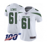 Women's New York Jets #61 Alex Lewis White Vapor Untouchable Limited Player 100th Season Football Jersey