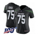 Women's New York Jets #75 Chuma Edoga Black Alternate Vapor Untouchable Limited Player 100th Season Football Jersey