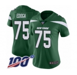 Women's New York Jets #75 Chuma Edoga Green Team Color Vapor Untouchable Limited Player 100th Season Football Jersey