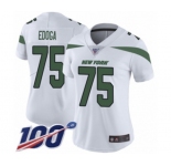 Women's New York Jets #75 Chuma Edoga White Vapor Untouchable Limited Player 100th Season Football Jersey