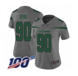 Women's New York Jets #90 Dennis Byrd Limited Gray Inverted Legend 100th Season Football Jersey