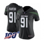 Women's New York Jets #91 Bronson Kaufusi Black Alternate Vapor Untouchable Limited Player 100th Season Football Jersey