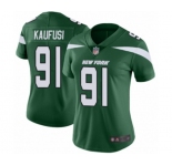 Women's New York Jets #91 Bronson Kaufusi Green Team Color Vapor Untouchable Limited Player Football Jersey