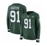 Women's New York Jets #91 Bronson Kaufusi Limited Green Therma Long Sleeve Football Jersey