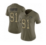 Women's New York Jets #91 Bronson Kaufusi Limited Olive Camo 2017 Salute to Service Football Jersey