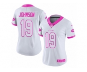 Women's Nike New York Jets #19 Keyshawn Johnson Limited White Pink Rush Fashion NFL Jersey