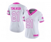 Women's Nike New York Jets #21 LaDainian Tomlinson Limited White Pink Rush Fashion NFL Jersey