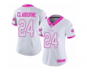Women's Nike New York Jets #24 Morris Claiborne Limited White Pink Rush Fashion NFL Jersey