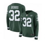 Women's Nike New York Jets #32 Juston Burris Limited Green Therma Long Sleeve NFL Jersey