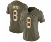 Women's Nike New York Jets #8 Cairo Santos Limited Olive Gold 2017 Salute to Service NFL Jersey