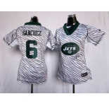nike women nfl jerseys new york jets #6 sanchez [fem fan zebra]