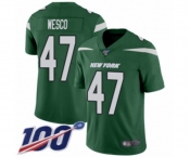 Youth New York Jets #47 Trevon Wesco Green Team Color Vapor Untouchable Limited Player 100th Season Football Jersey