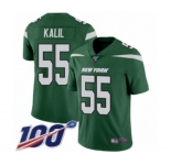 Youth New York Jets #55 Ryan Kalil Green Team Color Vapor Untouchable Limited Player 100th Season Football Jersey