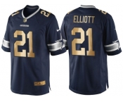 Nike Dallas Cowboys #21 Ezekiel Elliott Navy Blue 2016 Christmas Gold Men's NFL Game Edition Jersey