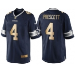 Nike Dallas Cowboys #4 Dak Prescott Navy Blue 2016 Christmas Gold Men's NFL Game Edition Jersey