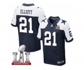 Men's Nike Dallas Cowboys #21 Ezekiel Elliott Elite Navy Blue Throwback Alternate Super Bowl LI NFL Jersey