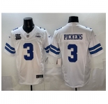 Men Dallas Cowboys #3 George pickens White F U S E With 5x Super Bowl Champions 26 Established In 1960 Patch Vapor Limited Stitched Football Jersey