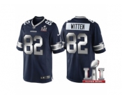 Men Dallas Cowboys #82 Jason Witten Navy Blue 2017 Super Bowl LI Patch Steel Silver Limited Jersey