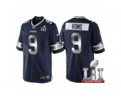 Men Dallas Cowboys #9 Tony Romo Navy Blue 2017 Super Bowl 51 Patch Steel Silver Limited Jersey