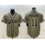 Men's Dallas Cowboys #11 Micah Parsons 2022 Olive Salute to Service Cool Base Stitched Baseball Jersey