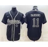 Men's Dallas Cowboys #11 Micah Parsons Black Reflective With Patch Cool Base Stitched Baseball Jersey