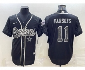Men's Dallas Cowboys #11 Micah Parsons Black Reflective With Patch Cool Base Stitched Baseball Jersey