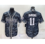 Men's Dallas Cowboys #11 Micah Parsons Grey Camo With Patch Cool Base Stitched Baseball Jersey