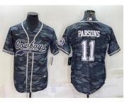 Men's Dallas Cowboys #11 Micah Parsons Grey Camo With Patch Cool Base Stitched Baseball Jersey