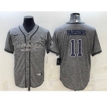 Men's Dallas Cowboys #11 Micah Parsons Grey Gridiron With Patch Cool Base Stitched Baseball Jersey