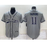 Men's Dallas Cowboys #11 Micah Parsons Grey Stitched Cool Base Nike Baseball Jersey