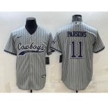 Men's Dallas Cowboys #11 Micah Parsons Grey With Patch Cool Base Stitched Baseball Jersey