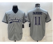 Men's Dallas Cowboys #11 Micah Parsons Grey With Patch Cool Base Stitched Baseball Jersey