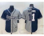 Men's Dallas Cowboys #11 Micah Parsons Navy Blue Grey Two Tone With Patch Cool Base Stitched Baseball Jersey