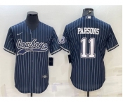 Men's Dallas Cowboys #11 Micah Parsons Navy With Patch Cool Base Stitched Baseball Jersey