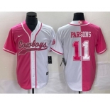 Men's Dallas Cowboys #11 Micah Parsons Pink White Two Tone With Patch Cool Base Stitched Baseball Jersey