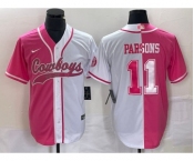 Men's Dallas Cowboys #11 Micah Parsons Pink White Two Tone With Patch Cool Base Stitched Baseball Jersey