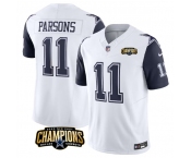 Men's Dallas Cowboys #11 Micah Parsons White Navy 2023 F.U.S.E. NFC East Champions Patch Football Stitched Jersey