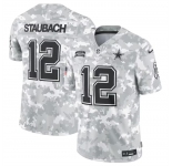 Men's Dallas Cowboys #12 Roger Staubach 2024 Arctic Camo Salute To Service Limited Stitched Football Jersey