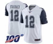 Men's Dallas Cowboys #12 Roger Staubach Limited White Rush Vapor Untouchable 100th Season Football Jersey