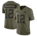 Men's Dallas Cowboys #12 Roger Staubach Olive 2025 Salute to Service Limited Football Stitched Jersey