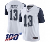 Men's Dallas Cowboys #13 Michael Gallup Limited White Rush Vapor Untouchable 100th Season Football Jersey