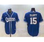 Men's Dallas Cowboys #15 Ezekiel Elliott Light Blue Cool Base Stitched Baseball Jersey