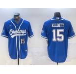 Men's Dallas Cowboys #15 Ezekiel Elliott Light Blue Cool Base Stitched Baseball Jerseys